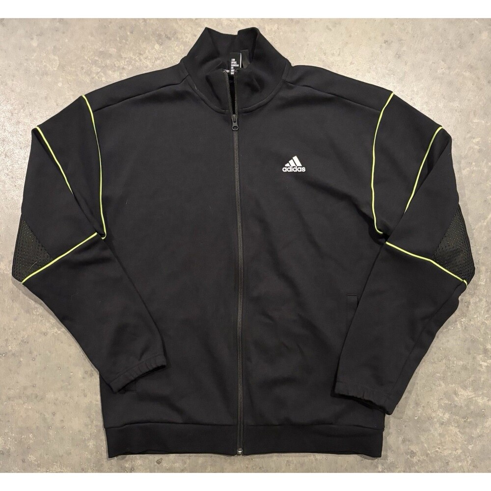 ADIDAS Must Haves Primeblue Full Zip Track Jacket Black Neon Green Men’s Large